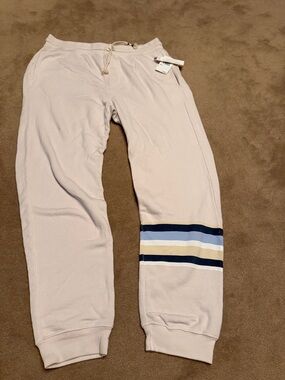 Sol Angeles Light Beige Joggers with Navy and Blue Stripe Accent